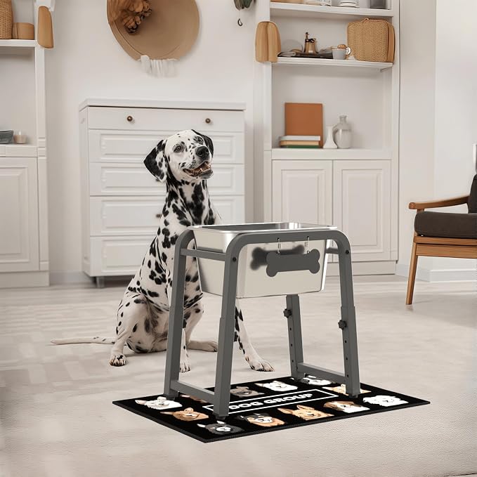 1.85 Gallon Elevated Dog Water Bowl, Height Adjustable (11–17'') Raised Stainless Steel Bowl with Spill-Proof Mat & Sturdy Metal Stand, Tip-Proof, Easy to Clean, Indoor & Outdoor Use