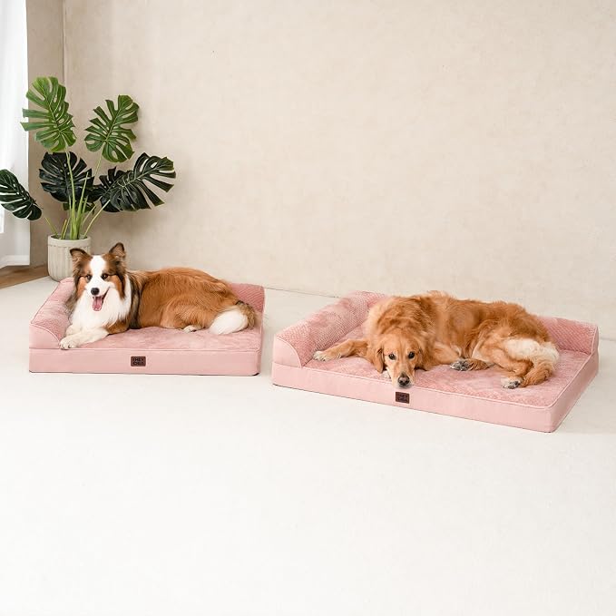 EHEYCIGA Memory Foam Dog Bed Large Size Dogs, Orthopedic Dog Bed Large with Washable Removable Cover, Waterproof Pet Sofa Couch with Nonskid Bottom, 36x27x6, Pink | Washable Removable Cover, Waterproof Flat Pet Sofa Couch with Nonskid Bottom, 36x27x6