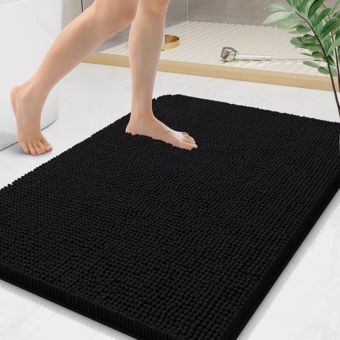 Arotive Bathroom Rugs 36x24, Extra Soft Absorbent Shaggy Chenille Bath Rugs, Machine Washable Rubber Backing Non-Slip Bath Mats for Bathroom Floor Tub and Shower, Home Decor Accessories, Black