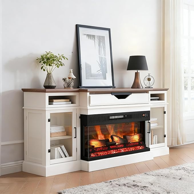ROVSUN 1400W 3-Sided Glass Electric Fireplace Insert w/Remote Control, CSA