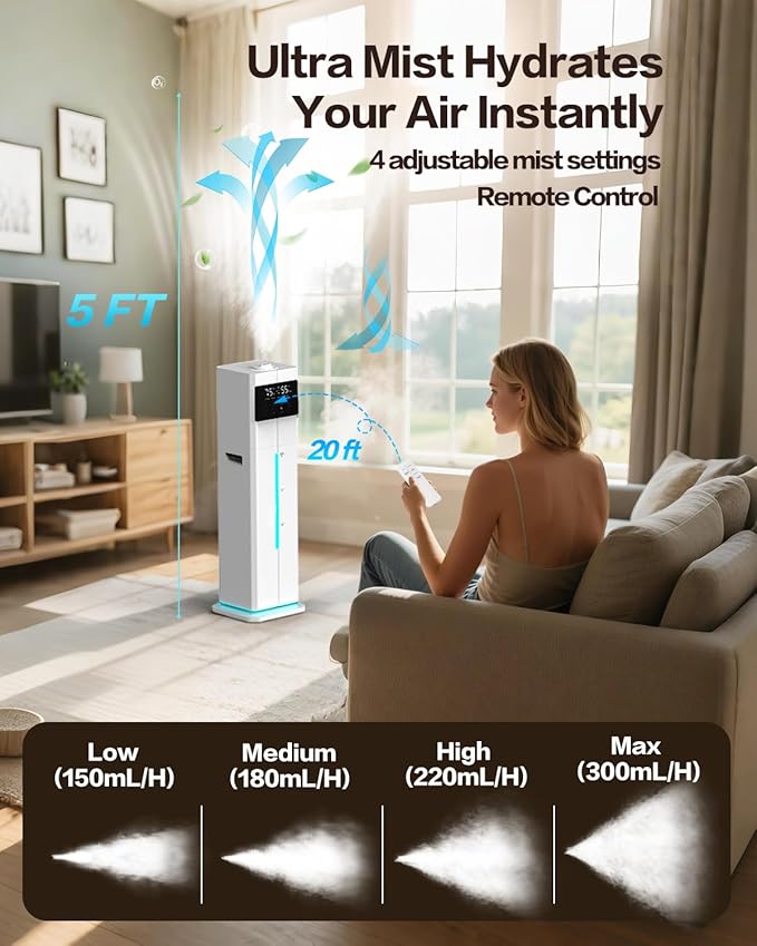 Cool Mist Humidifiers for Bedroom, Ultrasonic 2.4Gal 9L Quiet Top-Fill