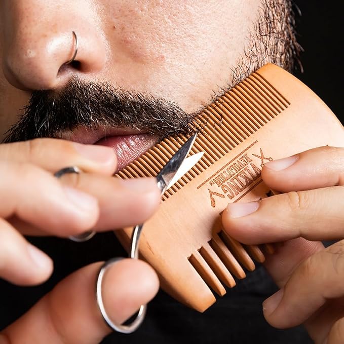 Viking Revolution Ultimate Beard Kit - Coffee Whiskey, 5 Pcs with Metal Box | Richly Scented Coffee Whiskey Products - Includes Beard Brush, Beard Comb, Beard Balm, Beard Oil and Moustache Scissors