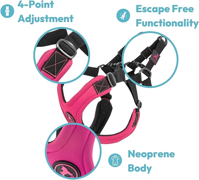 Gooby Escape Free Sport Dog Harness, Choke-Free, Pink, Large | Patented escape-free frame; Reduces choking; 4-point adjustment; Soft neoprene padding; Durable webbed straps