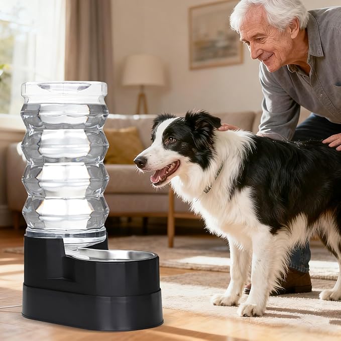 RIZZARI Automatic Dog Water Dispenser: 9L Black Elevated Feeder