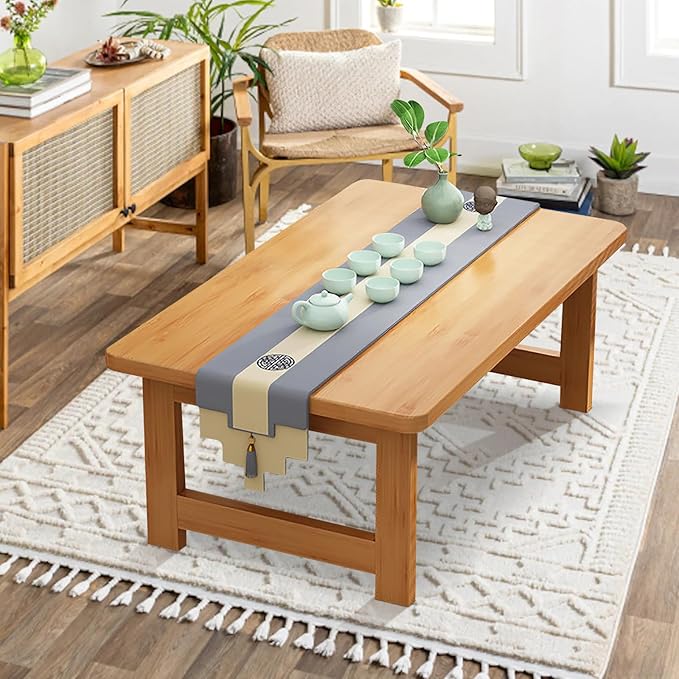 robwibw Japanese Floor Sitting Table, Folding Wood Tea Table Chabudai Japanese Coffee Table Low Table for Living Room Home Tatami Office (B 47.2 * 19.6 * 13.7 INCH)