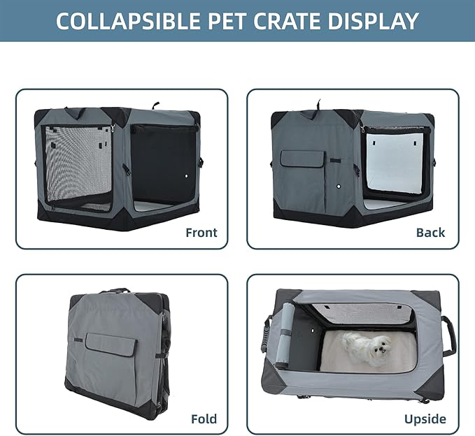 Pettycare 26 Inch Collapsible Foldable Soft Dog Kennel with Chew Proof Mesh Windows, Indoor & Outdoor Travel Dog Crate