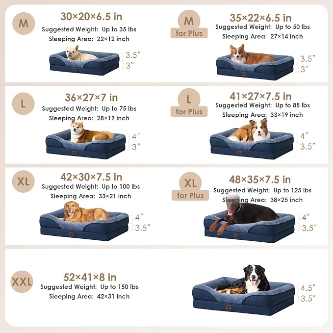 EHEYCIGA Orthopedic XXL Dog Bed for Large Dog, Memory Foam Dog Couch, Navy | 52x41 Inch Extra Large Sized Dog Sofa with Sides, Waterproof Liner & Washable Removable Cover, Bolster Pet Couch