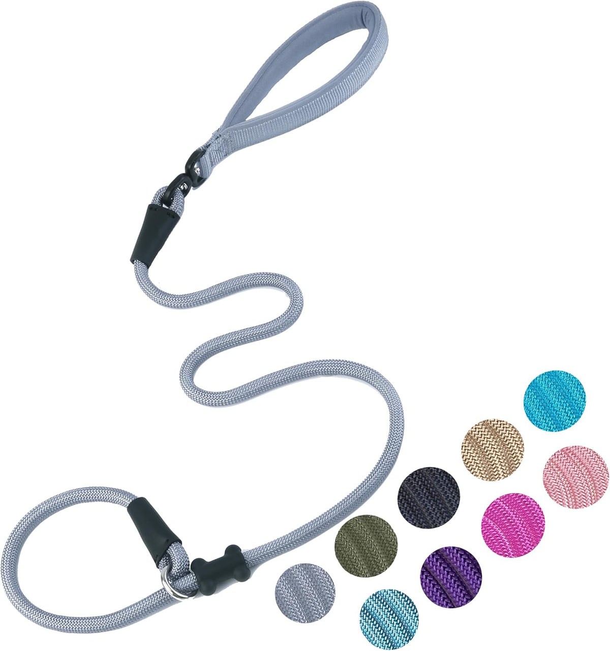 Slip Lead Dog Leash，Strong Nylon Rope Leash and Padded Handle,No Pull Outdoor Walking Training Lead for Small Medium Large Dogs (Grey,1/2"×4ft)