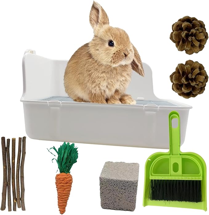 11Pcs Rabbit Litter Box Toilet,Bunny Corner Litter Bedding Plastic Square Grate Guinea Pig Bunny Ferret Hamster Hedgehog, Potty Trainer Bedding Box for Guinea Pig Ferret Hamster Hedgehog (White)