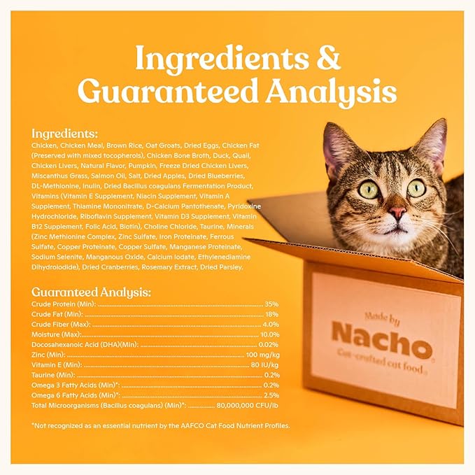 Made by Nacho Dry Cat Kibble 2lb Bag, High Protein Premium Cat Food with Freeze-Dried Pieces, Cage-Free Chicken, Duck & Quail, Limited Ingredients, Single Bag