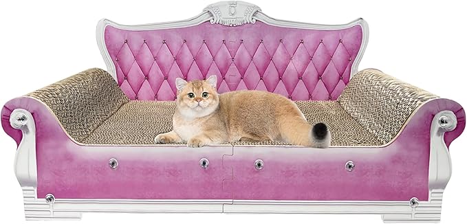 Luxury Cardboard Cat Scratcher Sofa Bed, Couch Shaped Scratching Board with Catnip, Scratcher for Indoor Cats, Large Pink