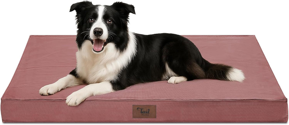 Outdoor Dog Bed for Medium Dogs, Waterproof Dog Crate Bed for Puppy Beds, Orthopedic Egg Crate Foam Pet Bed with Washable and Removable Oxford Cover, Pink