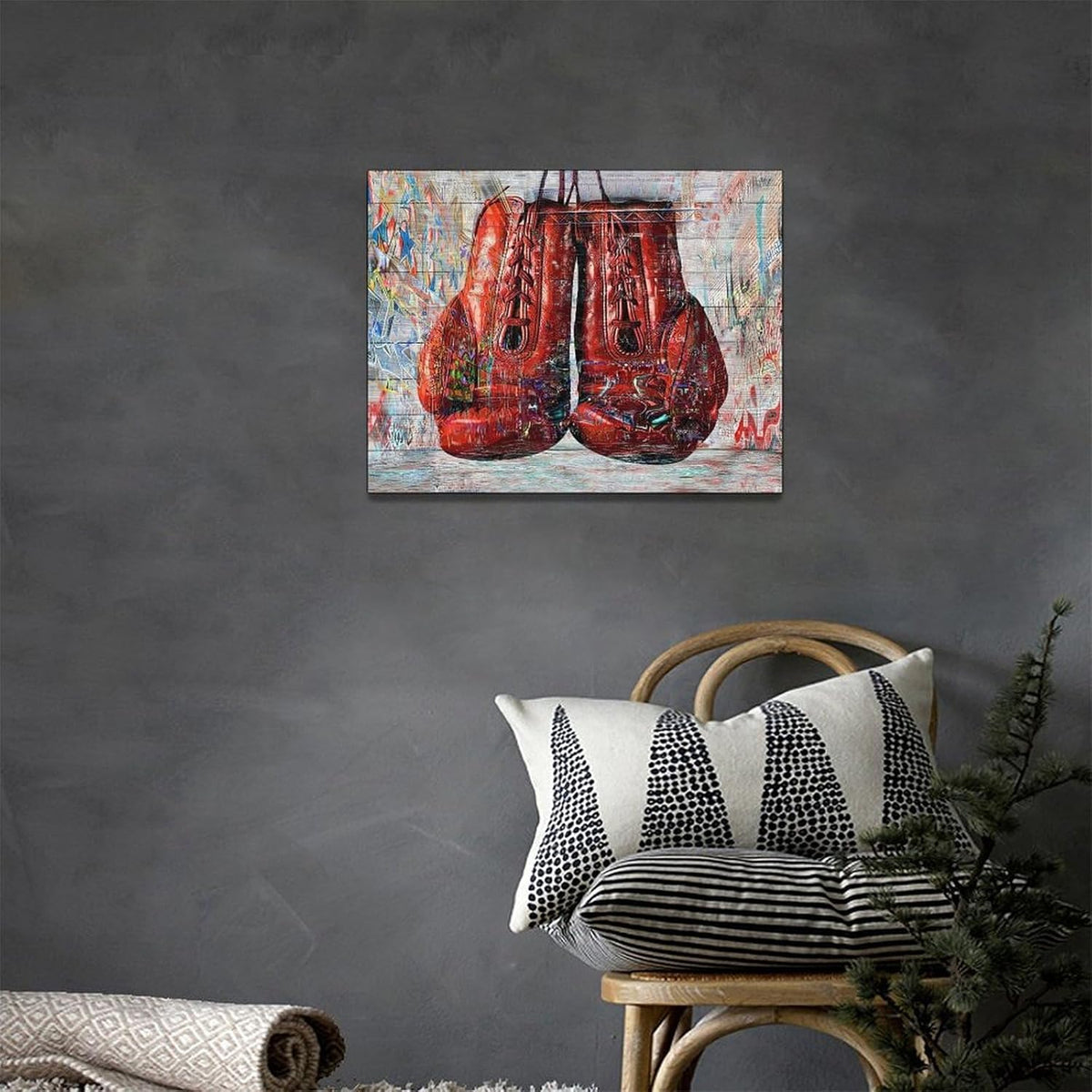 Quorin Banksy Graffiti Boxing Wall Art Red Boxing Gloves Pictures Gym Sport Wall Decor Canvas Print Painting Artwork for Gym Living Room Bedroom 12"x16"