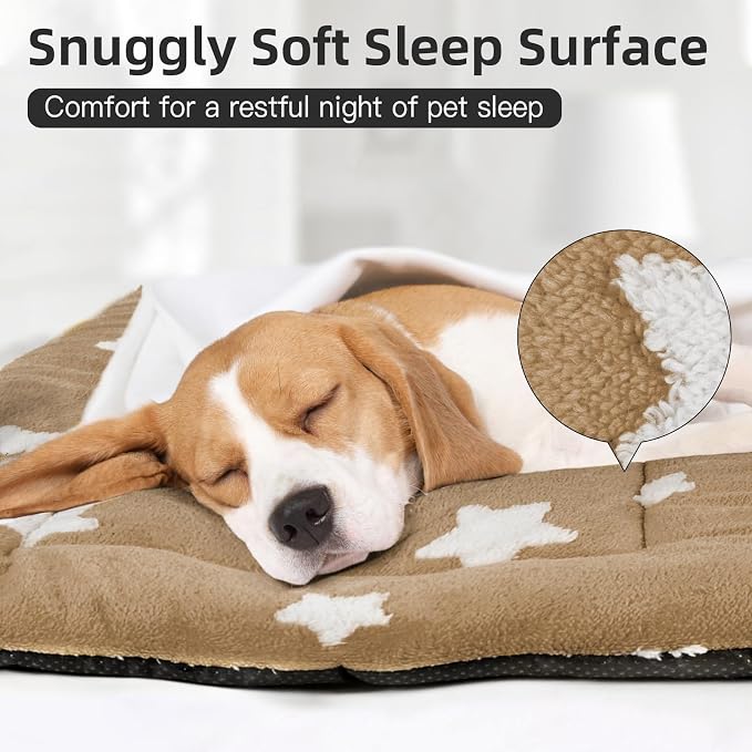 Mora Pets Cat Bed for Indoor Cats Washable Dog Crate Pad Cute Star Dog Bed Mat for Small Dogs Pet Kennel Pad for Cage Soft Flat Puppy Kitten Cushion for Sleeping Anti-Slip Brown 22 x 13