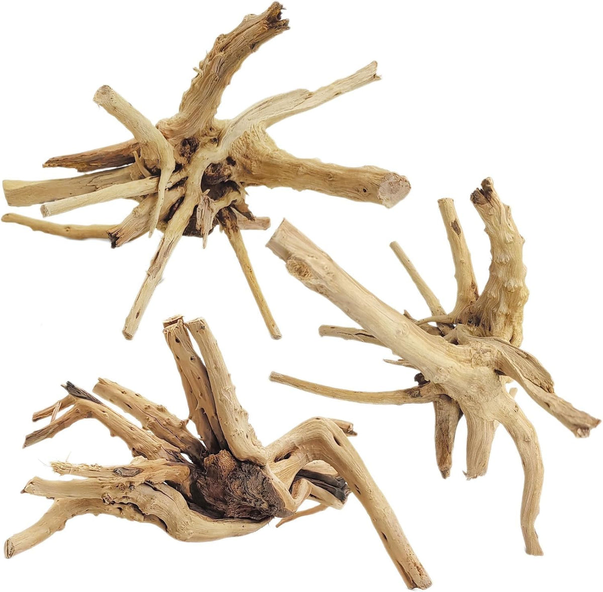 Tfwadmx Aquarium Driftwood, 7-11" Spider Wood Sinkable Driftwood for Fish Tank Decorations Natural Branches for Reptile, Assorted Spider Wood Branch Pack of 3