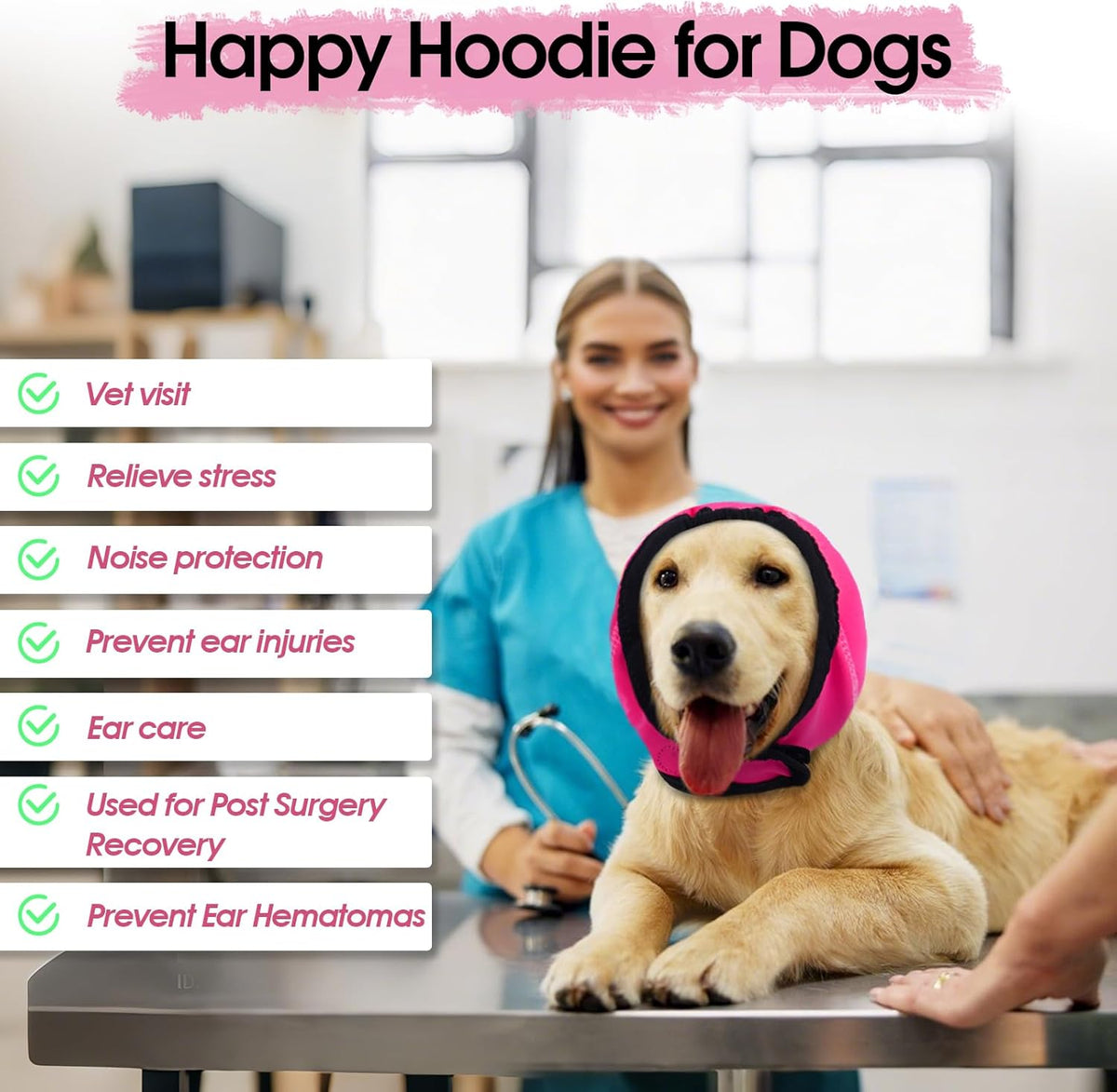 Dog Calming Hoodie, Dog Ear Muffs Noise Protection & Anxiety Relief, No Shake Ear Wraps for Dogs Quiet Ears Cover Headband for Fireworks Grooming Swimming Bathing Force Drying