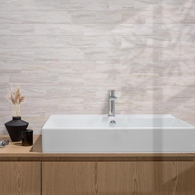 AULIGET 100-Piece Beige Slate Peel and Stick Backsplash Wall Tiles, Laundry Room