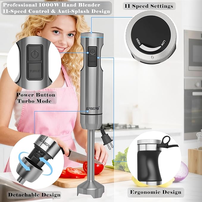 Handheld Immersion Blender Bundle, 1000W Powerful 11-in-1 Set