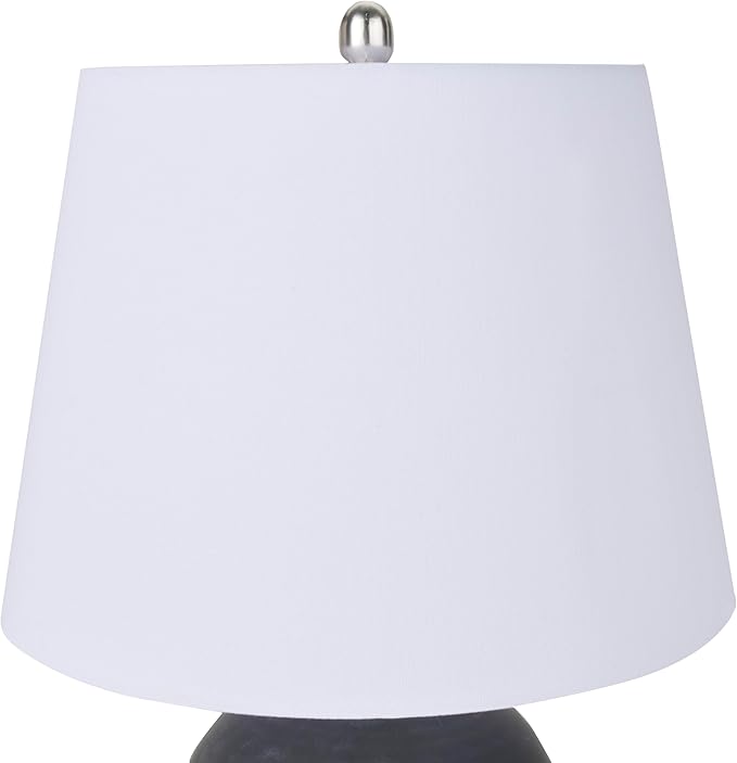 Nourison Home 23" Black Vintage Distressed Ceramic Pot Table Lamp for Bedroom, Living Room, End Table, with White Tapered Drum Shade