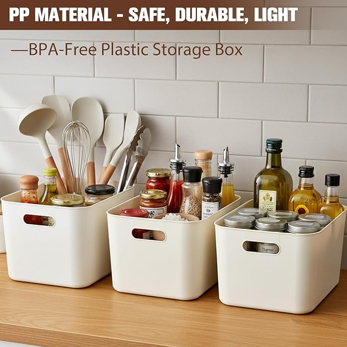 ANMINY 8PCS Plastic Storage Bins Containers with Lids, Large Storage Organization Bins Boxes, Lidded Plastic Storage Baskets for Closet Shelves Desktop, White Lids, 1XL + 1L + 2M + 4S