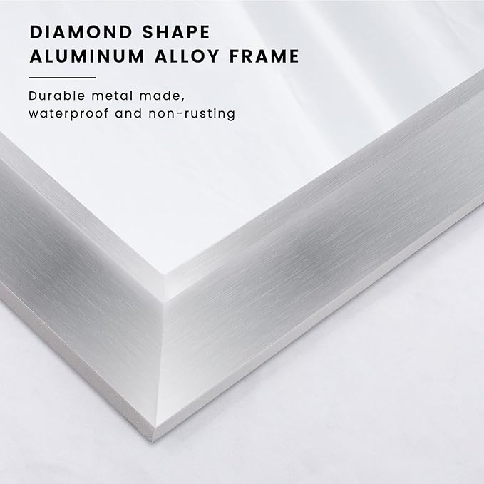 Amorho Bathroom Mirror, 48x40 Inch Silver Thick Metal Framed Wall Mirrors