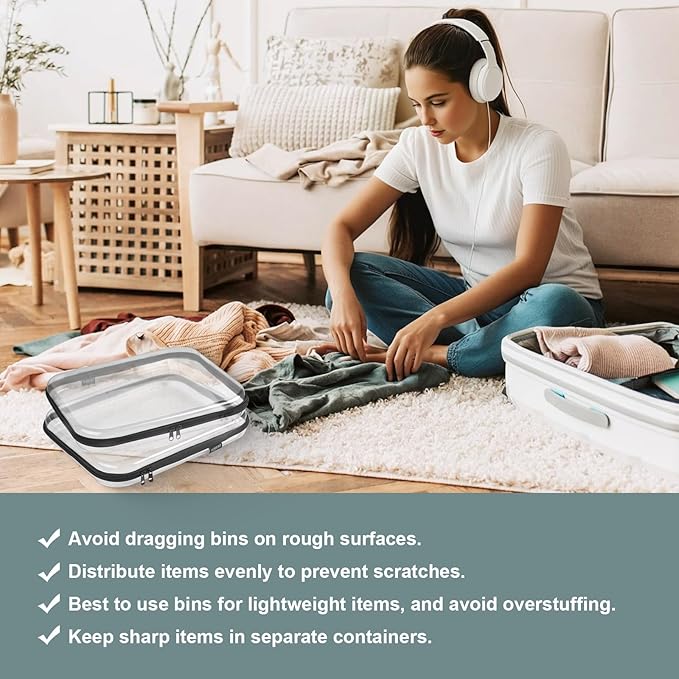 Hard Sided Clear Zipper Case for Storage- Professional-Grade Plastic Clear Zipper Pencil Case,Toy Storage Bins, Toiletry Pouch, Travel Organizer, Cosmetic Bag（Black,2 Pack, L）