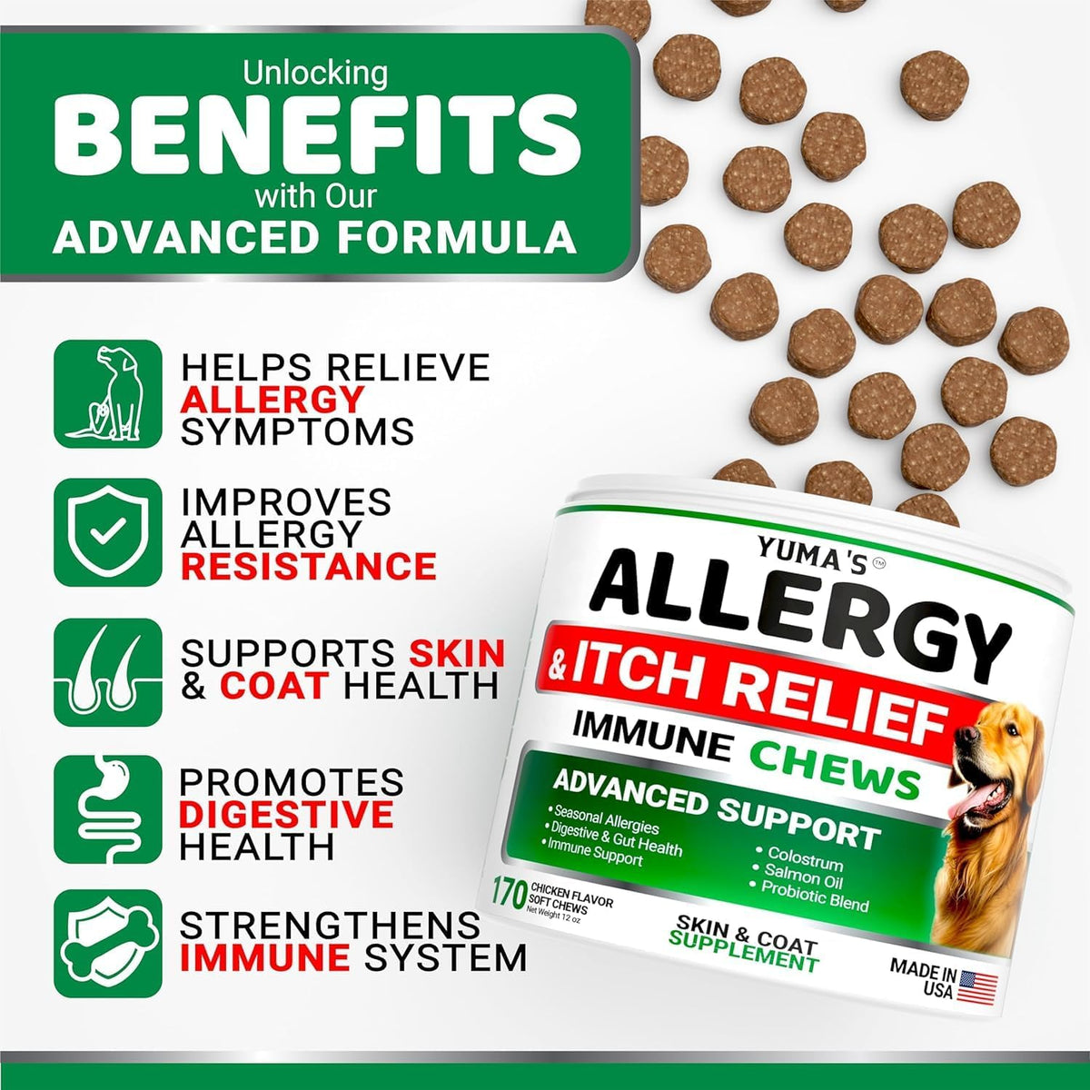 2-Pack Dog Allergy Relief Chews - Dog Itching Skin Relief Treatment Pills - Anti-Itch Chewables - Itchy and Paw Licking - Hot Spots - Omega 3 Fish Oil - Dry Skin & Coat Supplement