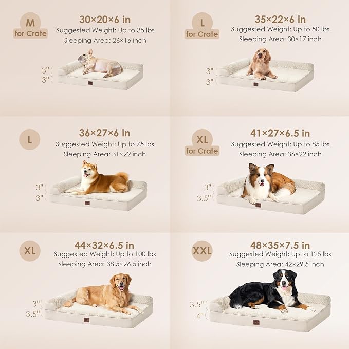 EHEYCIGA XL Dog Bed Memory Foam for Crate, Extra Large Dog Bed Orthopedic with Washable Removable Cover, Waterproof Pet Sofa Couch XLarge Size Dogs, 41x27x6.5, Beige | Washable Removable Cover, Waterproof Flat Pet Sofa Couch with Nonskid Bottom, 41x27x6.5