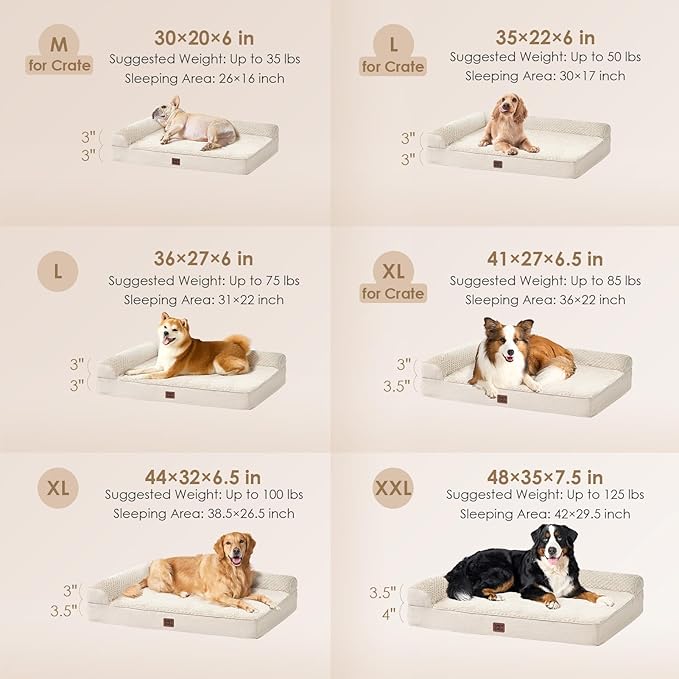 EHEYCIGA Memory Foam Dog Bed Large Size Dogs, Orthopedic Dog Bed Large with Washable Removable Cover, Waterproof Pet Sofa Couch with Nonskid Bottom, 36x27x6, Beige | Washable Removable Cover, Waterproof Flat Pet Sofa Couch with Nonskid Bottom, 36x27x6