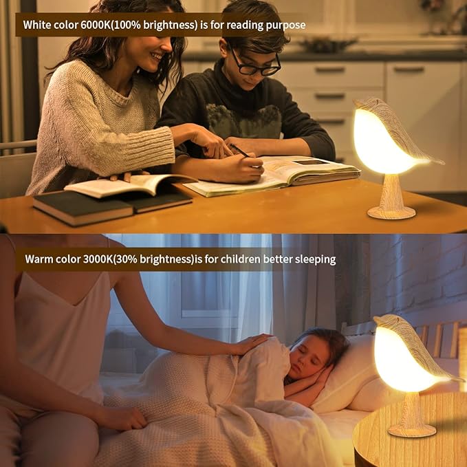 Small Cordless Bedside Lamp, Bird Lamp Touch Sensor, LED Table Lamp with Touch Dimmer,3 Level Brightness Nightstand Lamps, Rechargered Desk Lamp for Bedroom, Office, College Dorm Room