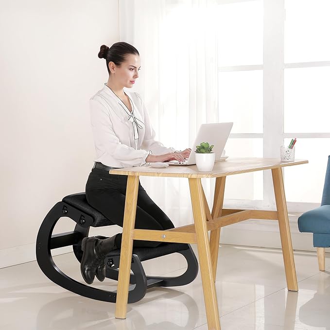 Predawn Adjustable Ergonomic Kneeling Chair – Custom Height Rocking Posture Stool with Thick Cushions, Solid Wood Frame, Knee Support Seat for Adults, Office or Meditation Use (Onyx Black)