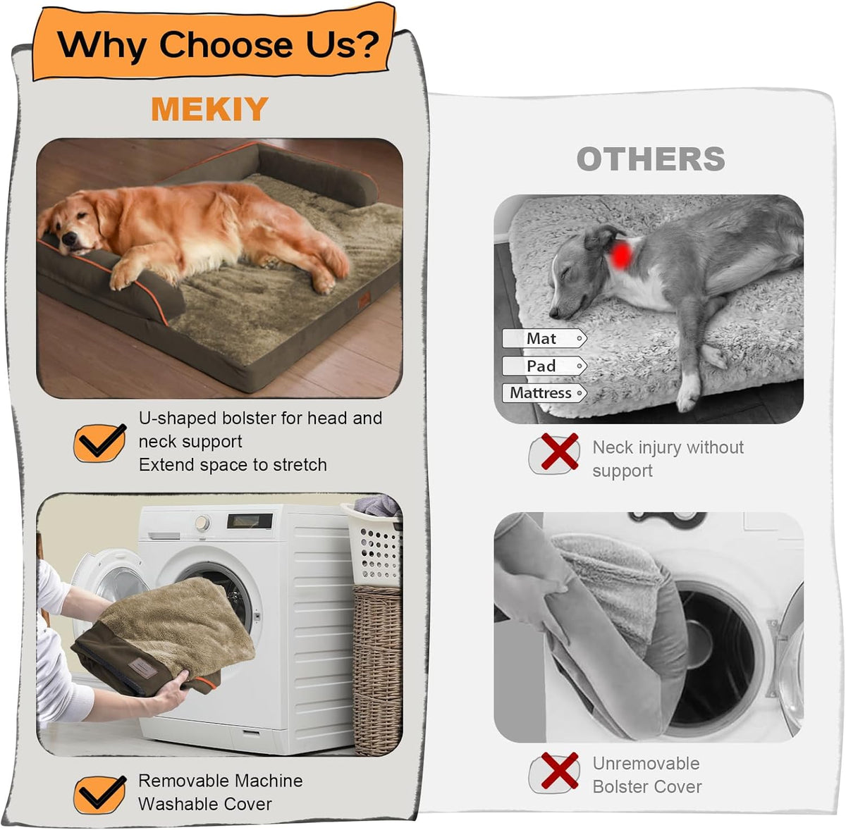 Large Dog Bed Orthopedic Washable: Extra Brown XL XLarge Big Dog Bed with Washable Bolster & Memory Foam Couch Sofa - Waterproof with Removable Cover