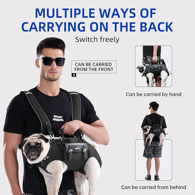 Wakytu Dog Backpack Carrier for Dogs,Dog Lift Harness | Adjustable Padded Breathable Straps for Dogs, Disabled, Joint Injuries, Arthritis,S