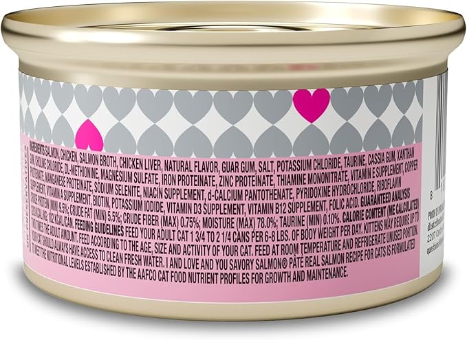 I and love and you Wet Cat Food - Savory Salmon Pâté - Salmon Recipe, Grain Free, Filler Free, 3oz Pack of 24 Cans