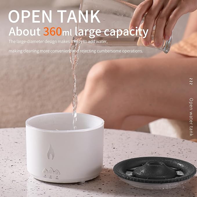 BOHOFAM Essential Oil Diffuser 360ML, Volcano Diffuser/Humidifier, Flame and