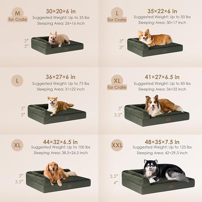 EHEYCIGA XXL Dog Bed Memory Foam, Orthopedic Giant Dog Bed Jumbo with Washable Removable Cover, Waterproof Pet Sofa Couch with Nonskid Bottom, 48x35x7.5, Dark Green | Washable Removable Cover, Waterproof Flat Pet Sofa Couch with Nonskid Bottom, 48x35x7.5