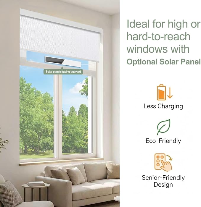 Motorized Blinds with Remote Window Roller Shade Wireless Rechargeable Motor