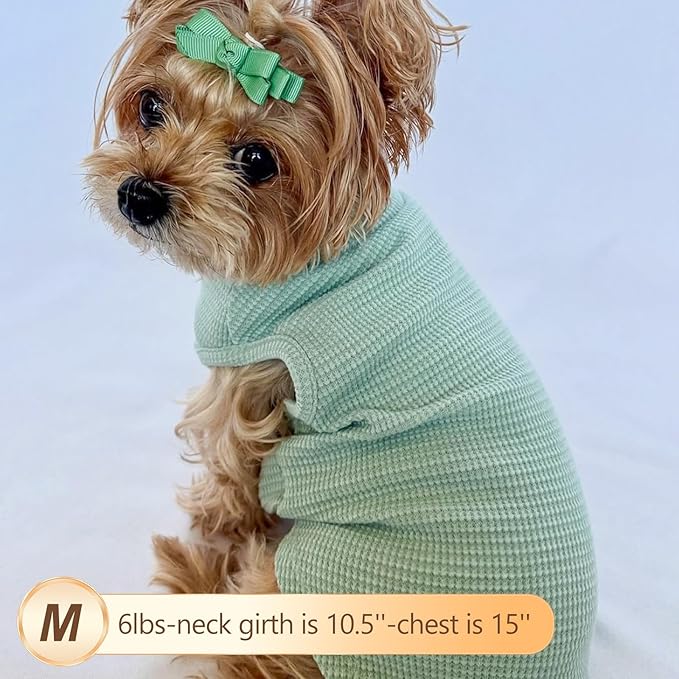 KYEESE 2Pack Dog Shirts Waffle for Small Dogs Stretchy Dog T-Shirts Lightweight Tank Top Sleeveless Vest Breathable Cat Shirt, Medium, Green+Grey