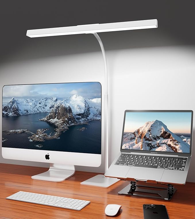 LED Desk Lamp for Home Office with Base, Eye-Caring Architect Task Light with Adjustable Gooseneck 12W USB Adapter Touch Control 5 Dimmable Brightness & Color Tall Lamp for Work,Reading,Craft