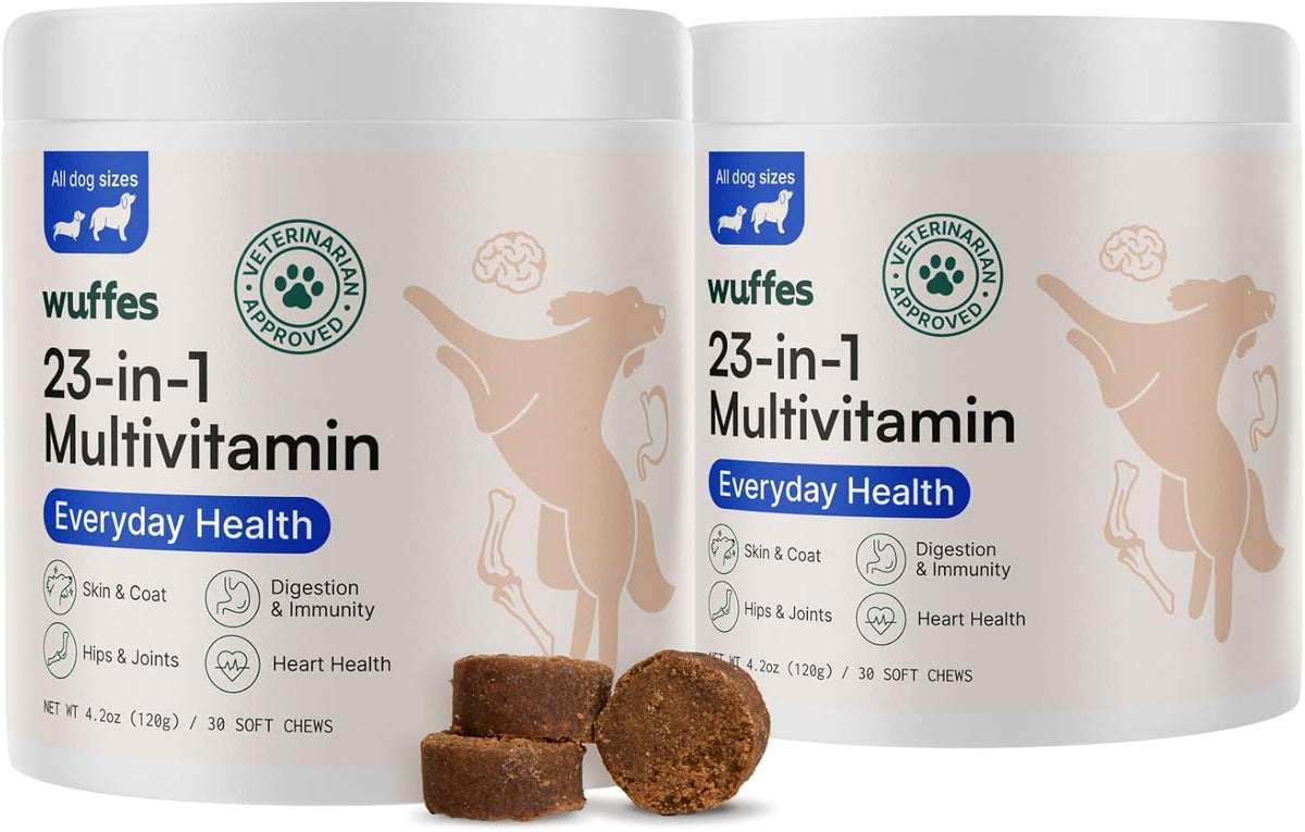 Wuffes 23-in-1 Chewable Dog Multivitamin&Supplements Bundle - Dog Multivitamin for Small&Large Breed - 2 Pack - 60 Count
