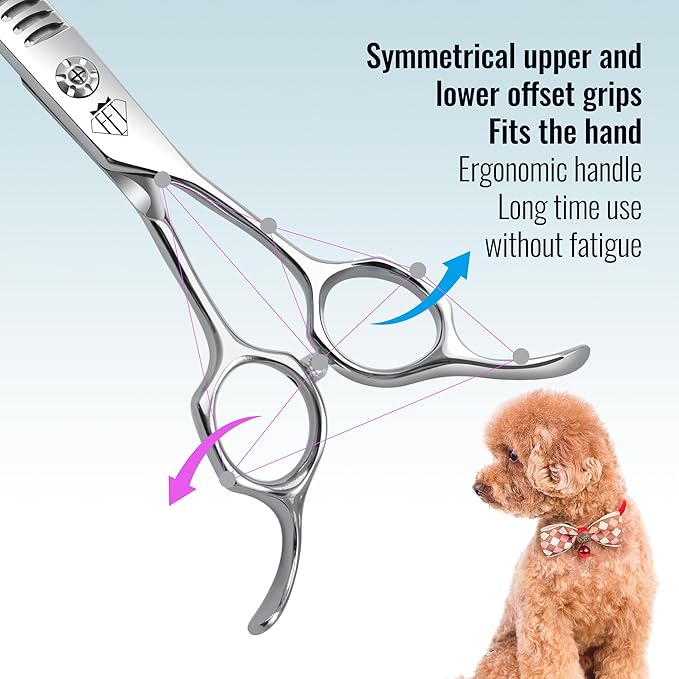 Professional Curved Thinning Scissors for Dog Grooming, 30-Degree Curvature, Japanese 440C for Trimming Dogs Cats and Other Pets face and paws (Curved Chunker)
