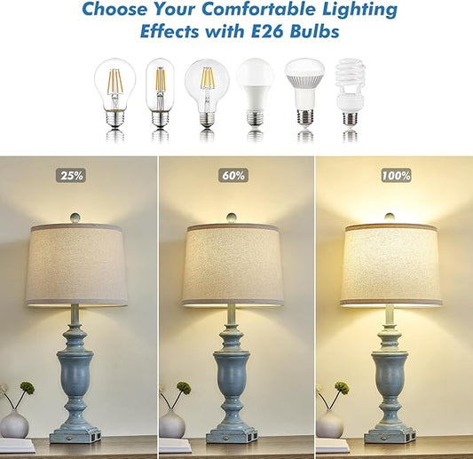 27.5" Set of 2 Farmhouse Table Lamps for Bedroom, 3 Way Dimmable Bedside Lamp with 2 USB +AC Outlet Nightstand Lamps for Living Room Resin Rustic Touch Lamps(Antique Blue)