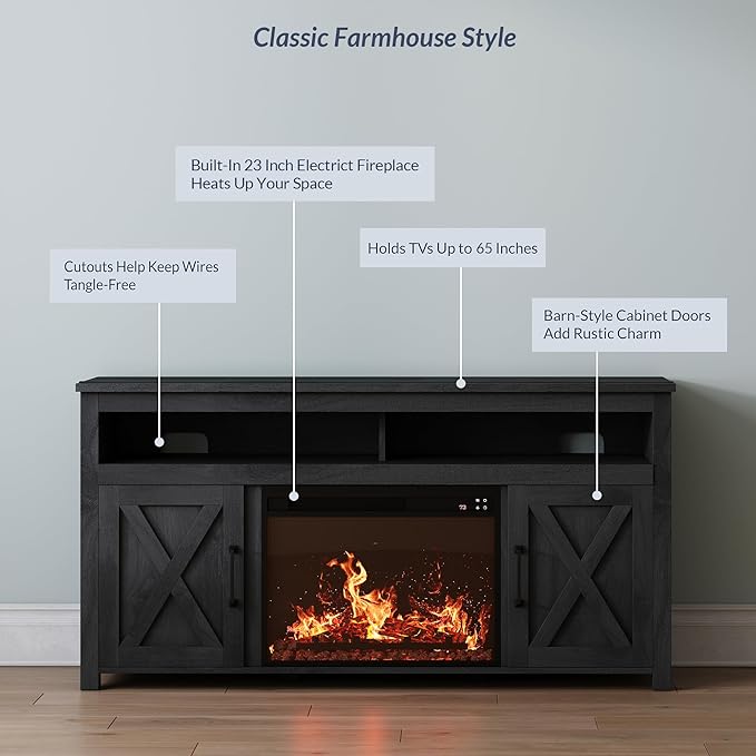 BELLEZE 58" Farmhouse Fireplace TV Stand