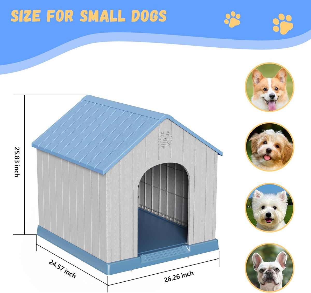 DRATO Dog Houses Resin Small Indoor Outdoor Dog Kennel for All-Weather Use Cozy Shelter for Small Dogs in Home, Garden, or Balcony