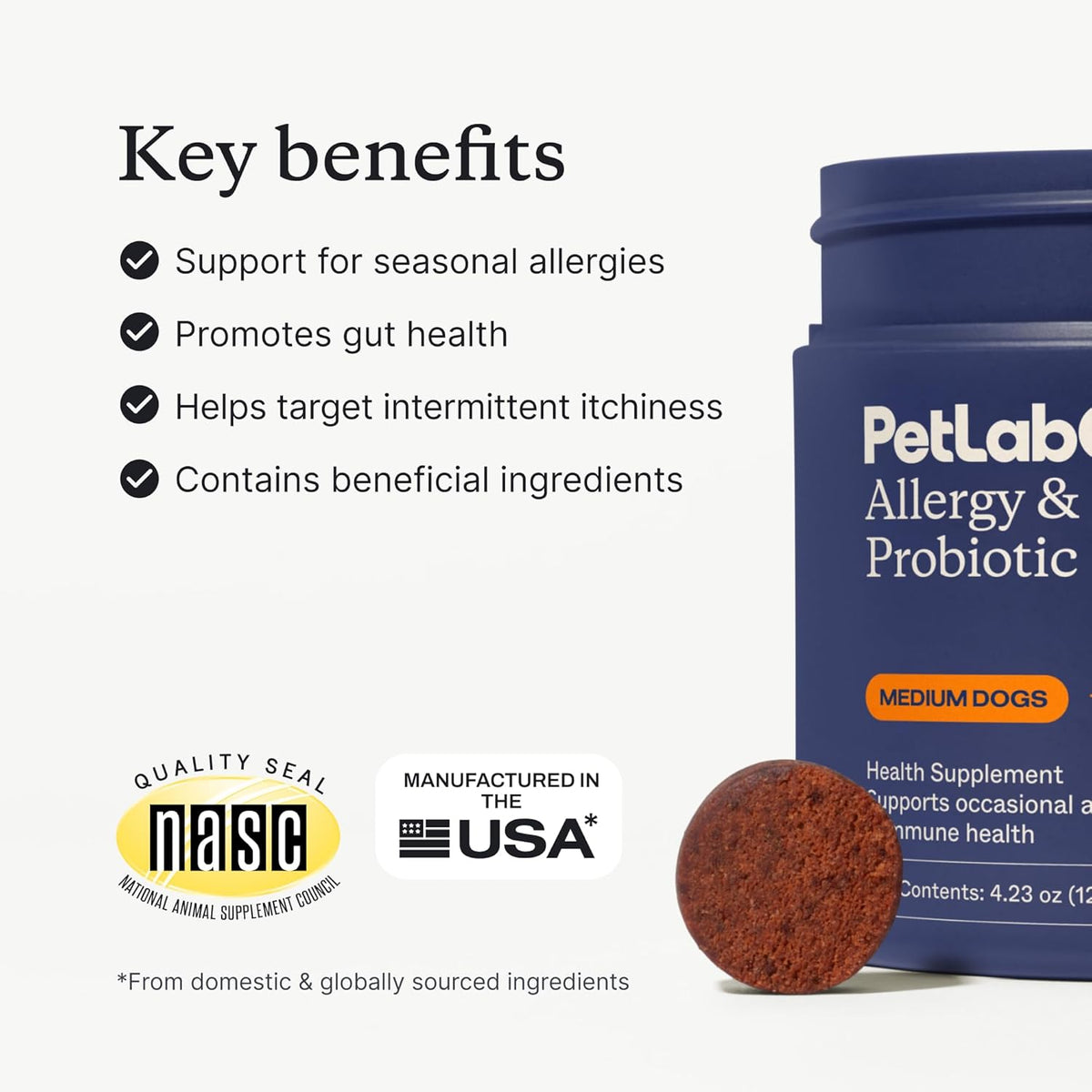 PetLab Co. Allergy & Immune Daily Probiotics for Dogs. Supports Yeast Production, Seasonal Allergies, Intermittent Itchiness, Gut & Digestive Health for Medium Size Dogs, Packaging May Vary