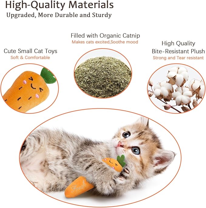 Catnip Cat Toys, Cat Nip Kitten Toy for Indoor Cats Kitty Kicker, Durable Kitten Teething Chew Toys, 5 Pack, Vegetable Shape