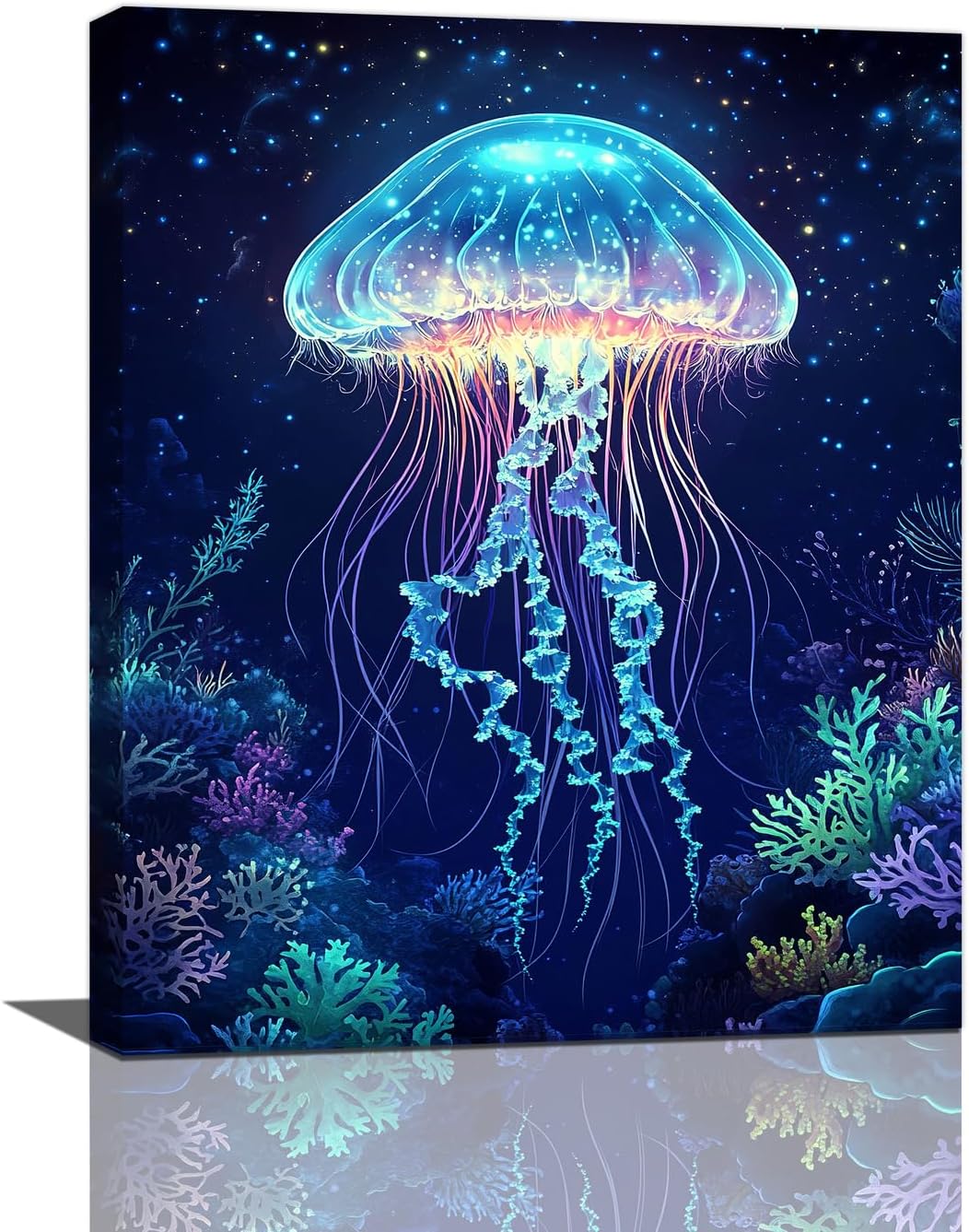 Ocean Jellyfish Wall Art Canvas Coral Fish Wall Decor Prints Framed Painting Underwater Pictures Gifts Artwork for Bathroom Living Dining 16"x20"