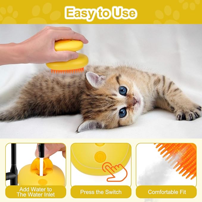 Cat Steam Brush, 3 in 1 Cat and Dog Grooming Brush for Shedding, Pet Hair Cleaning, Silicone Massage, Anti-Static Pet Spray Hair Removal Comb