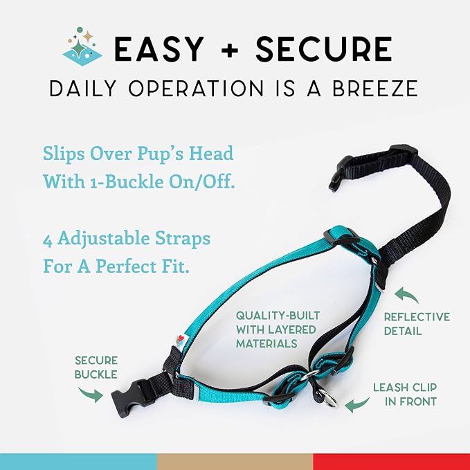 No Pull Dog Harness | Comfortable Training Harnesses | Effective No Pull Harness Design | Ideal for Large Sized Dog | 4-Point Adjustable(XL - 30~36 inch Girth, Turquoise)