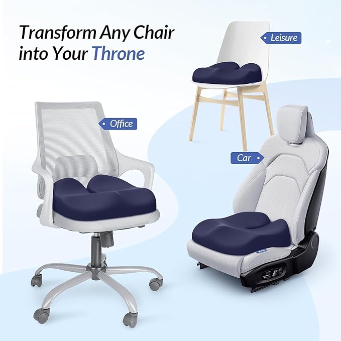 ZIKEE Ergonomic Seat Cushion with Thigh Relief Slope, Office Chair Cushion with Premium Memory Foam for Car, Home, U-Shaped Design Alleviates Hip, Tailbone Pain, Anti-Slip Sciatica Pain Relief Pillow
